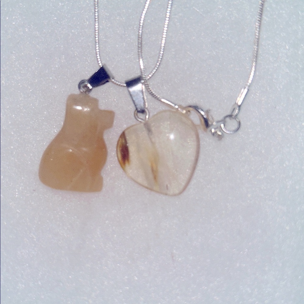 Boho Hippie Agate Crystal Dog & Citrine Heart Sterling Silver Neckl…